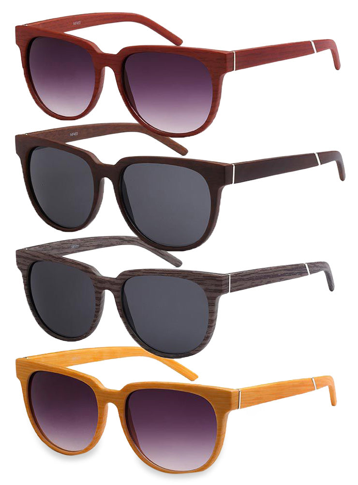 Faux Woodgrain Classic Fashion Sunglasses - Assorted Box (1 Dozen)